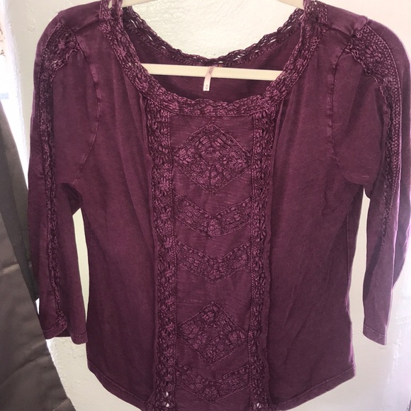 Free People 3/4 Sleeve Purple Crochet Top - Picture 1 of 5